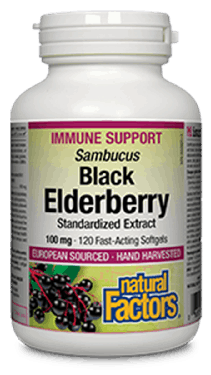 Natural Factors Black Elderberry 100mg Standardized Extract 120 Softgels
