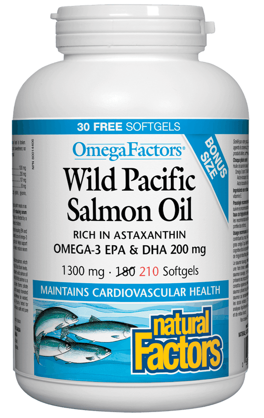 Natural Factors Wild Pacific Salmon Oil 1000mg Bonus 180+30 Softgels