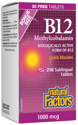 Natural Factors Vitamin B-12 Methylcobalamin 1000mcg Bonus 210 Sublingual Tablets