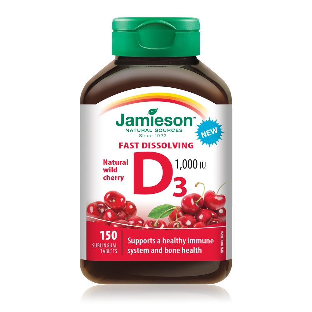 Jamieson Vitamin D3 1000IU sublingual Cherry 150 sublingual tabs