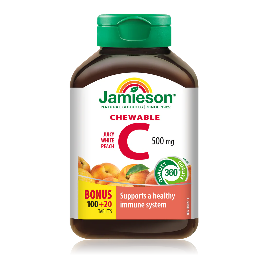 Jamieson Chewable Vitamin C, Tangy Orange, 500 mg, 100 tablets + 20 FREE BONUS
