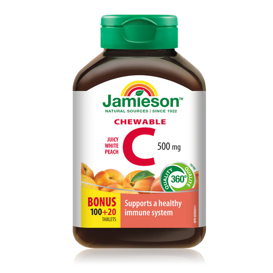 Jamieson Chewable Vitamin C, Tangy Orange, 500 mg, 100 tablets + 20 FREE BONUS