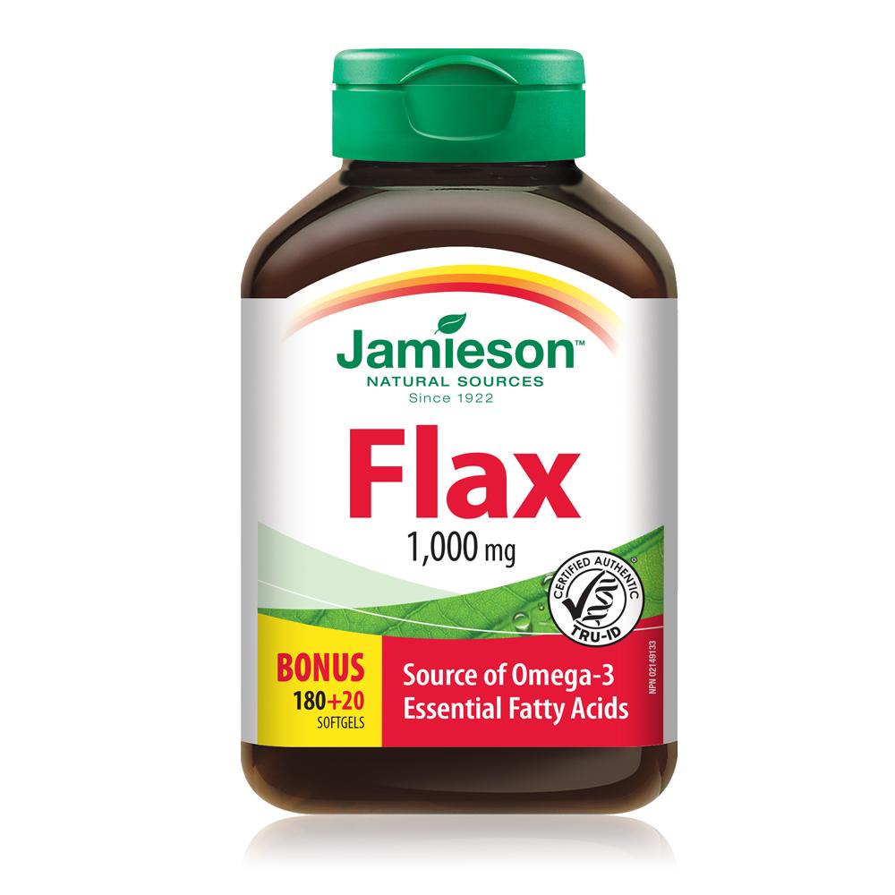 Jamieson Flaxseed Oil, 1,000mg, 180 + 20 BONUS softgels