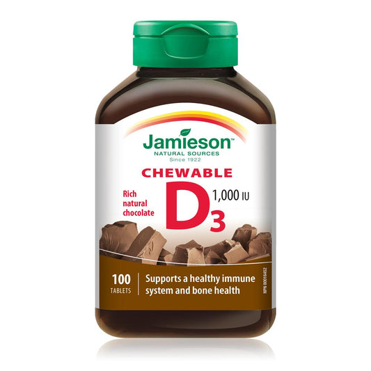 Jamieson Chewable Vitamin D, 1000IU, Chocolate flavour, 100 tablets