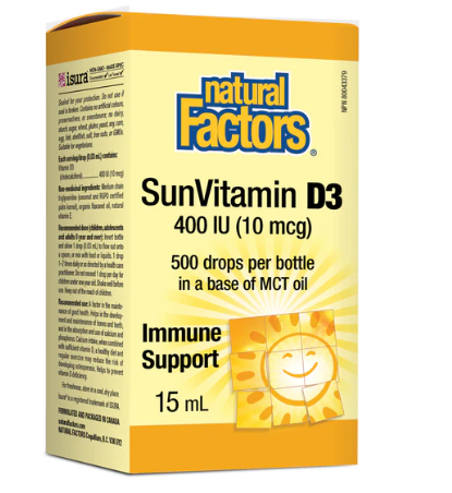 Natural Factors Vitamin D3 Drops for Kids 400IU Certified Organic 15mL