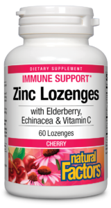 Natural Factors Zinc Lozenges with Elderberry, Echinacea & Vitamin C, Cherry 60 Lozenges