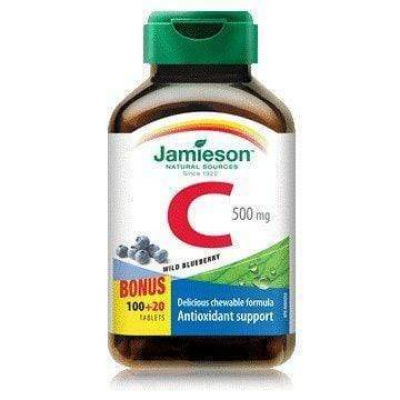 Jamieson Vitamin C, 500 mg, Chewable Blueberry 100 tablets + 20 FREE BONUS