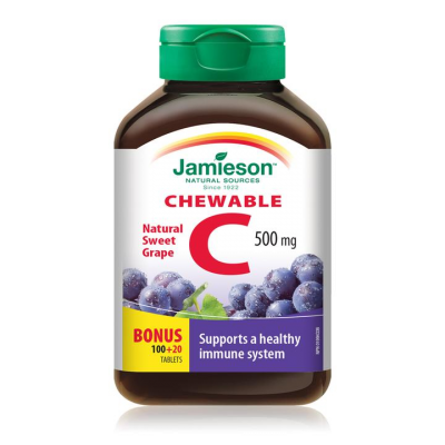 Jamieson Chewable Vitamin C, Grape Juice, 500 mg, 100 tablets + 20 FREE BONUS