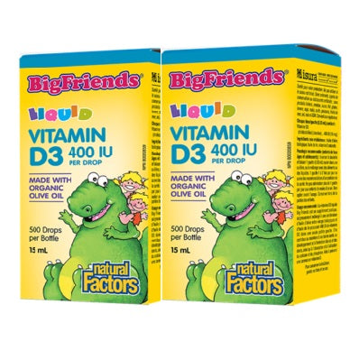 (Promotion Item) 2x Natural Factors Big Friends Liquid Vitamin D3 400 IU, 15 mL