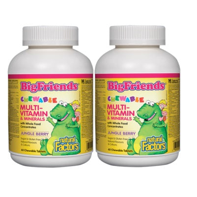 (Promotion Item) 2x Natural Factors BigFriends Chewable Multivitamin and Minerals, Jungle Berry, 60 Chew tabs