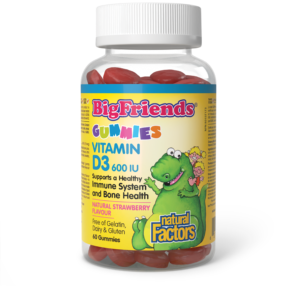 Natural Factors Big Friends Vitamin D3 600IU Natural Strawberry Flavour 60 Gummies