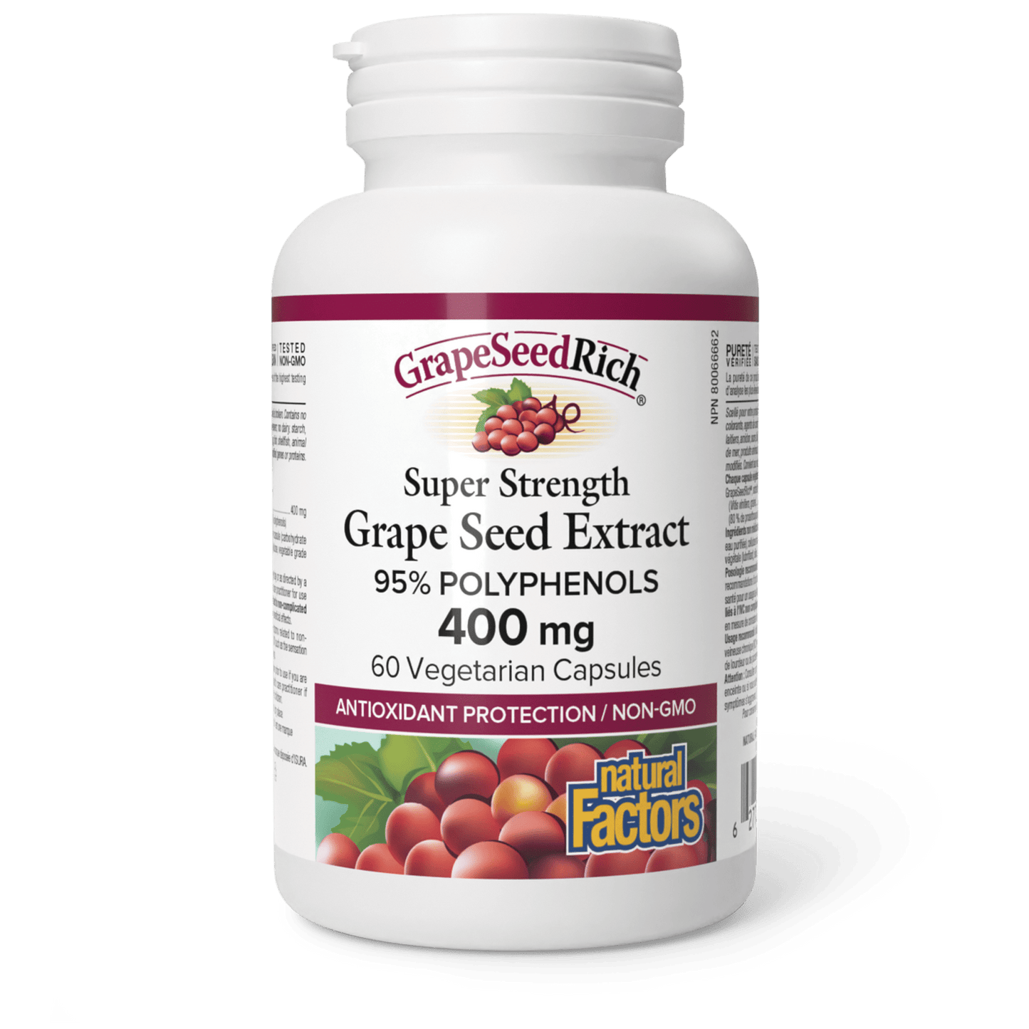 Natural Factors GrapeSeedRich Super Strength Grape Seed Extract 400mg, 60 V-Capsules