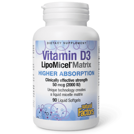 Natural Factors Vitamin D3 LipoMicel Matrix Liquid 90 Softgels