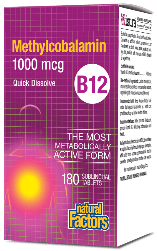 Natural Factors Vitamin B-12 Methylcobalamin 1000mcg 180 Sublingual Tablets