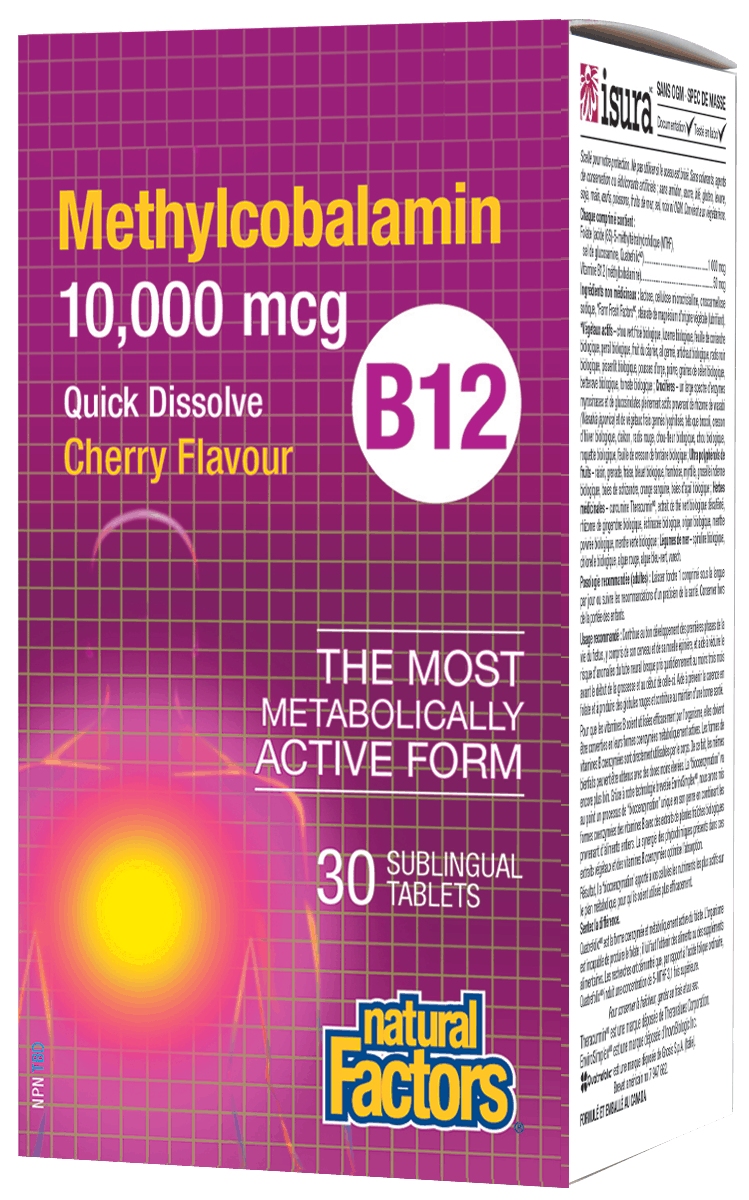 Natural Factors B12 Methylcobalamin 10,000mcg Cherry 30 Sublingual Tablets