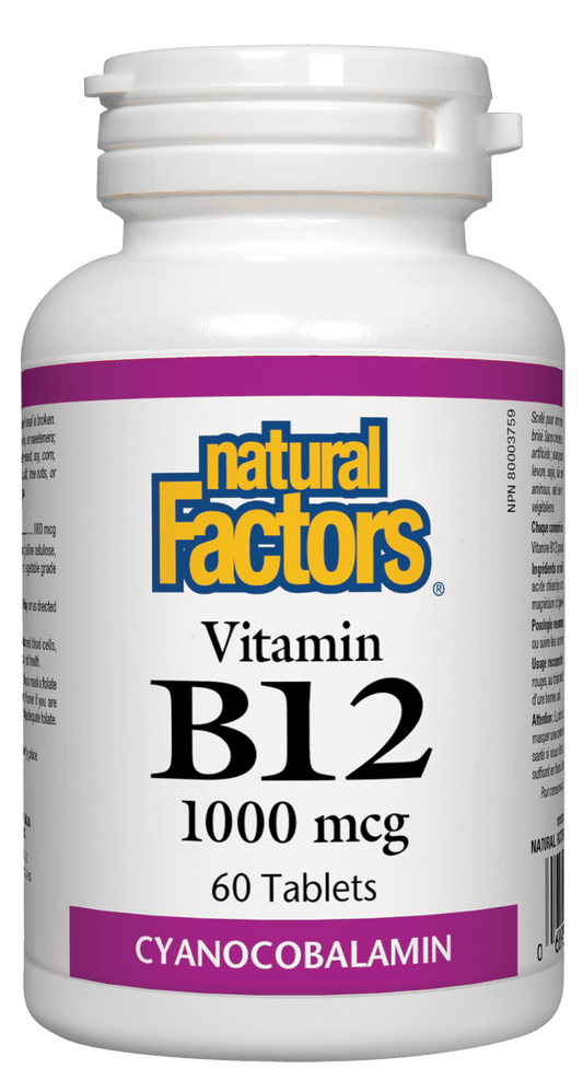 Natural Factors Vitamin B-12 Cyanocobalamin 1000mcg 60 Tablets