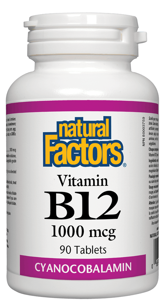 Natural Factors Vitamin B-12 Cyanocobalamin 1000mcg 90 Tablets