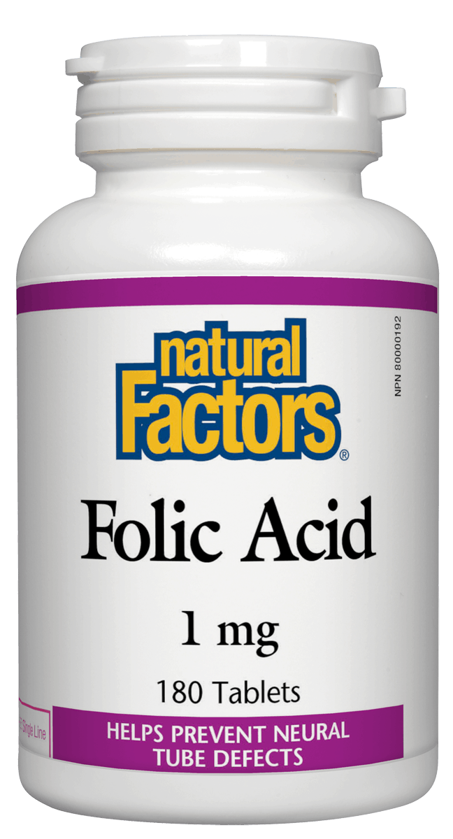 Natural Factors Folic Acid 1mg/1000mcg 180 Tablets