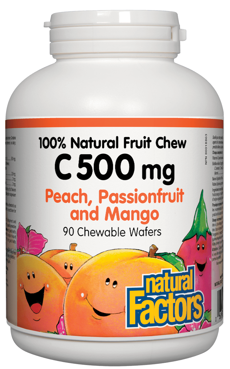 Natural Factors Vitamin C 500mg Natural Fruit Chew Peach, Passionfruit & Mango 90 Tablets
