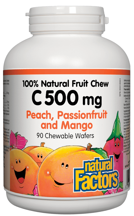 Natural Factors Vitamin C 500mg Natural Fruit Chew Peach, Passionfruit & Mango 90 Tablets