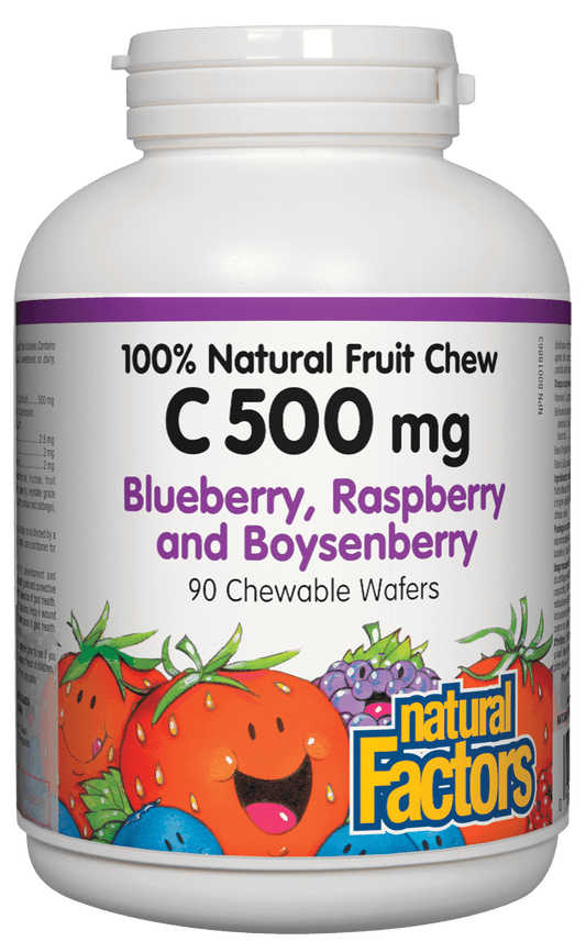 Natural Factors Chewable Vitamin C Blueberry, Raspberry Boysenberry 500mg 90 Chewable Wafers