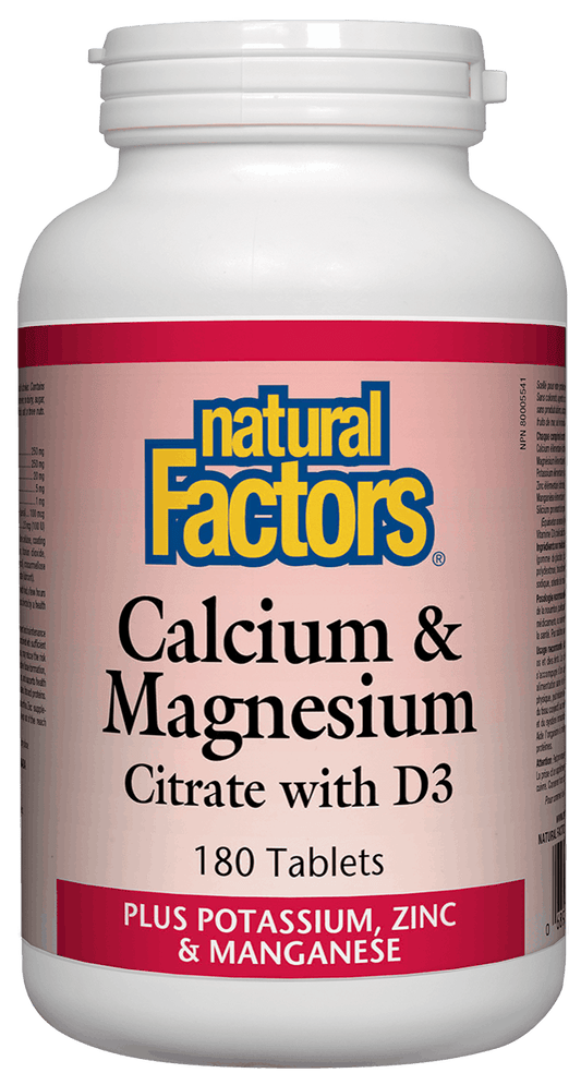 Natural Factors Calcium and Magnesium Citrate with D Plus Potassium and Zinc 180 Tablets