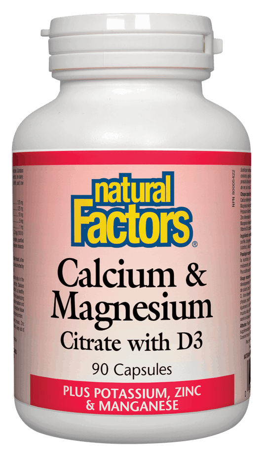 Natural Factors Calcium & Magnesium Citrate with D3 Plus Potassium, Zinc & Manganese 90 Capsules