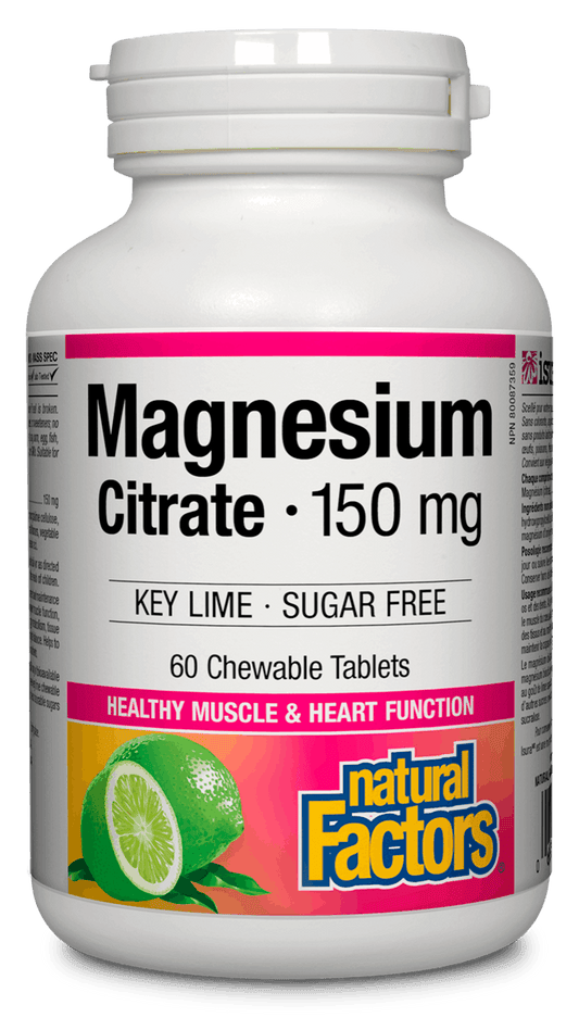 Natural Factors Magnesium Citrate 150mg Chewable 60 Tablets Key Lime