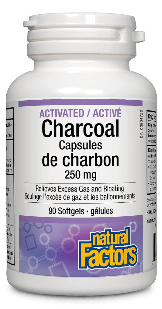 Natural Factors Activated Charcoal Capsules 250mg 90 Softgels