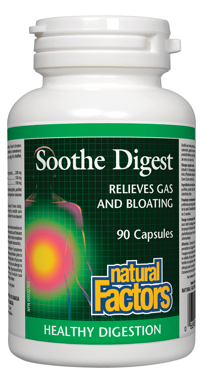 Natural Factors Soothe Digest Relieves Gas and Bloating 90 Capsules
