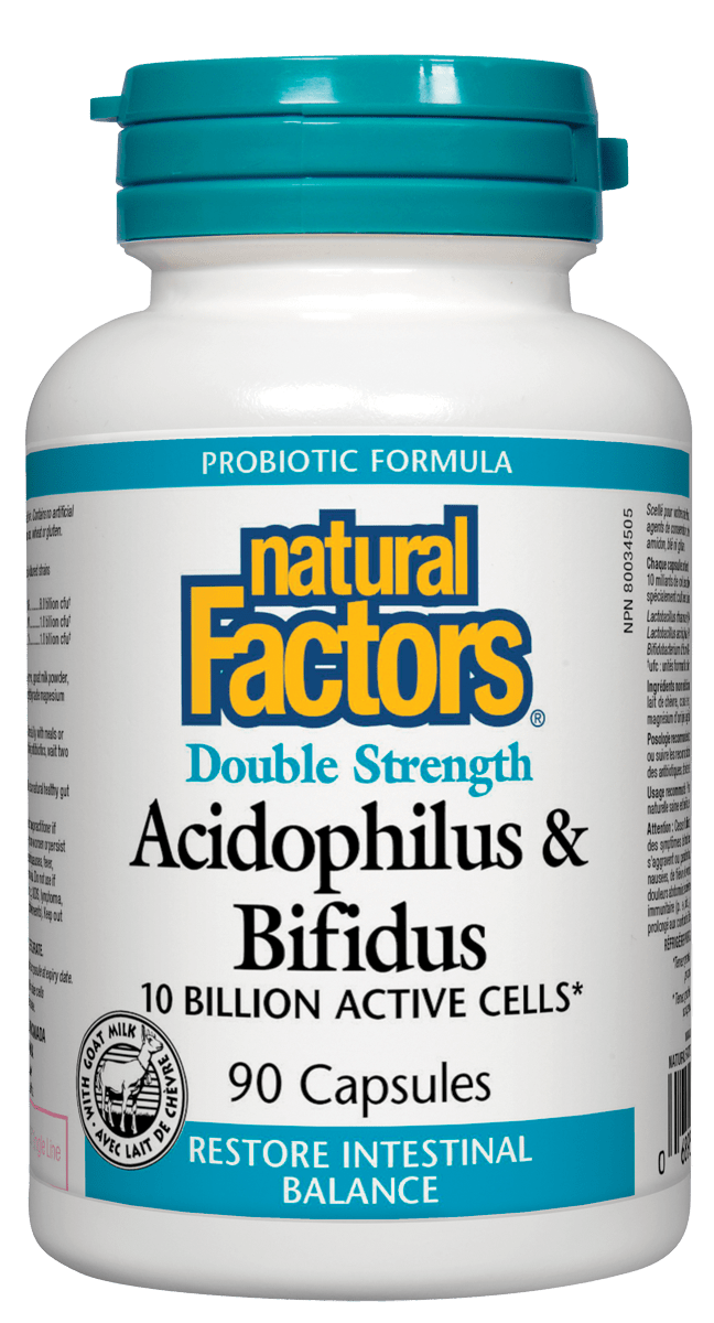 Natural Factors Acidophilus & Bifidus 10 Billion Double Strength 90 Capsules