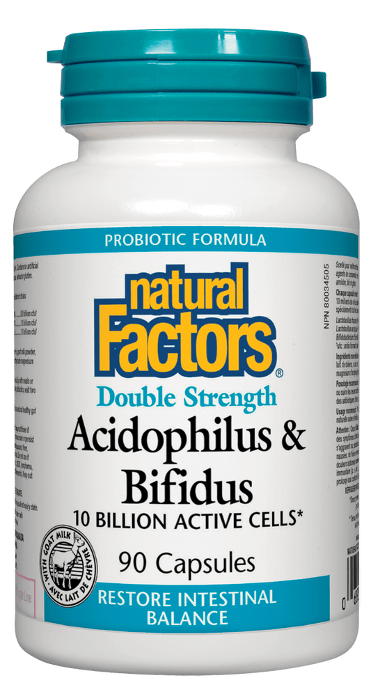 Natural Factors Acidophilus & Bifidus 10 Billion Double Strength 90 Capsules