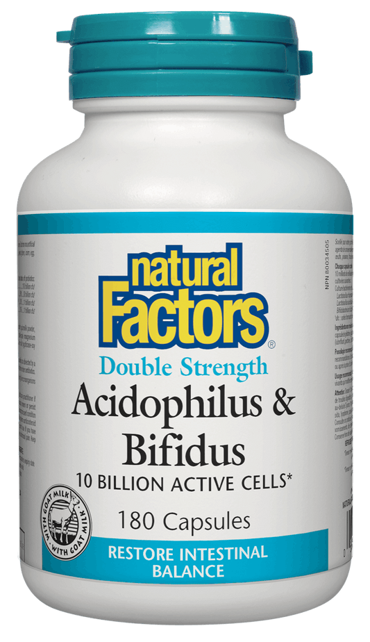 Natural Factors Acidophilus & Bifidus 10 Billion Double Strength 180 Capsules