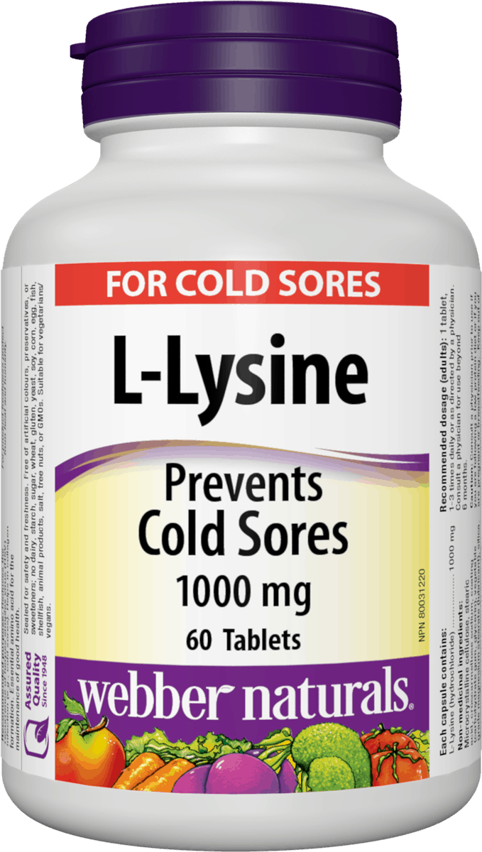 Webber Naturals L-Lysine, 1000 mg, 60 Tablets