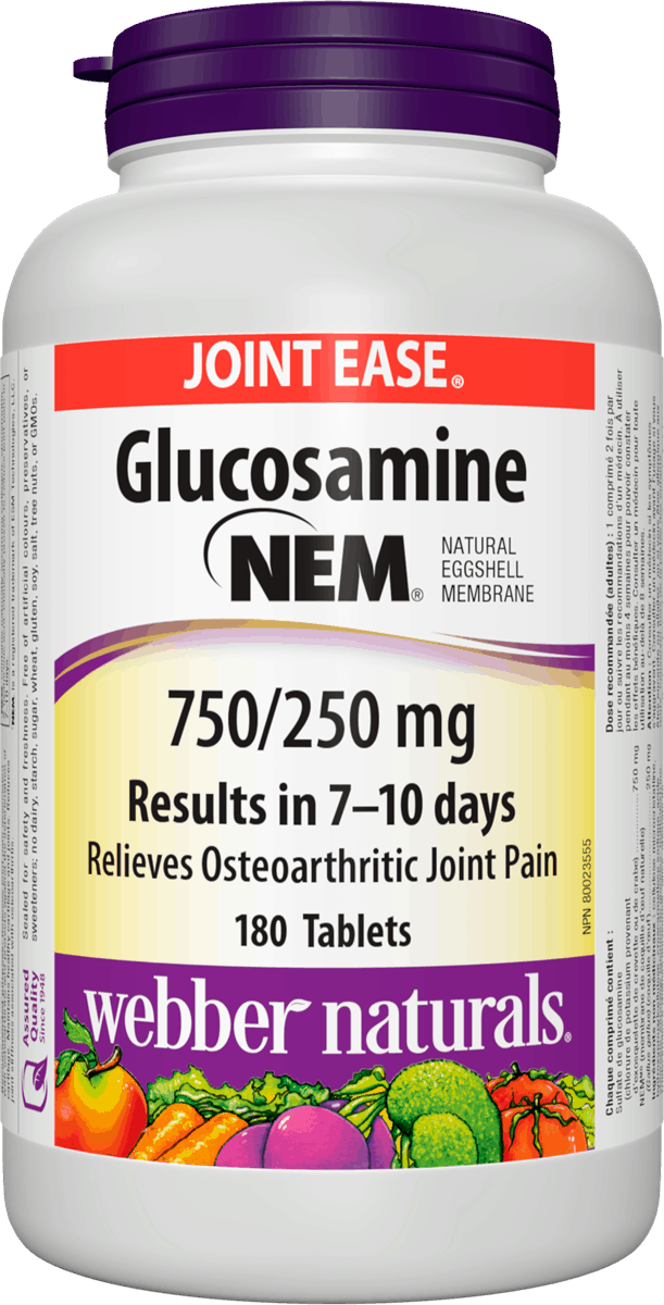 Webber Naturals Glucosamine with NEM Natural Eggshell Membrane, 750/250 mg, 180 Tablets