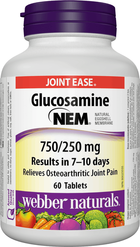 Webber Naturals Triple Strength Glucosamine with NEM Natural Eggshell Membrane, 750/250 mg, 60 Tablets