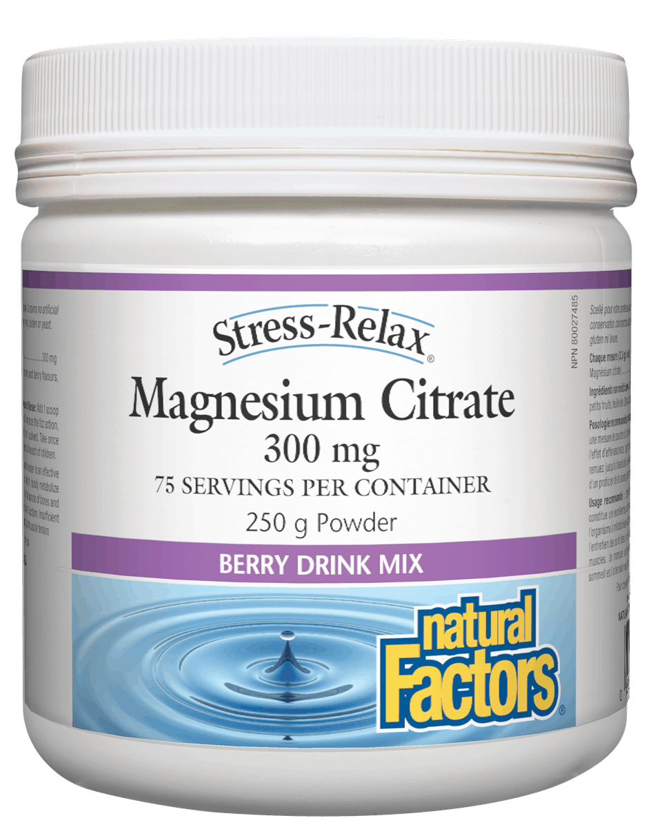 Natural Factors Stress-Relax Magnesium Citrate Powder 300mg Berry 250g