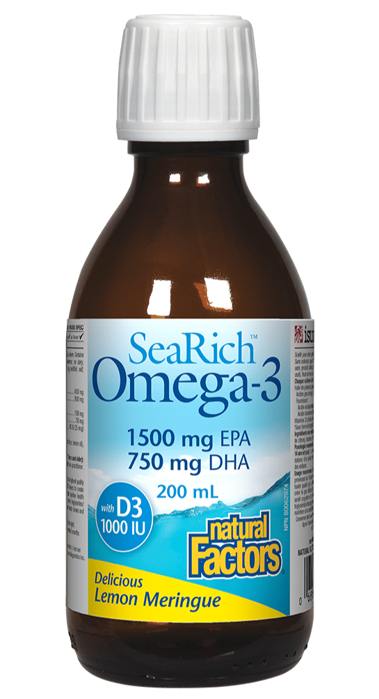 Natural Factors SeaRich Omega-3 with D3, 1500mg EPA/ 750mg DHA Lemon Meringue 200mL