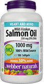 Webber Naturals Wild Alaskan Salmon Oil 1000mg, 120+60 softgels Bonus