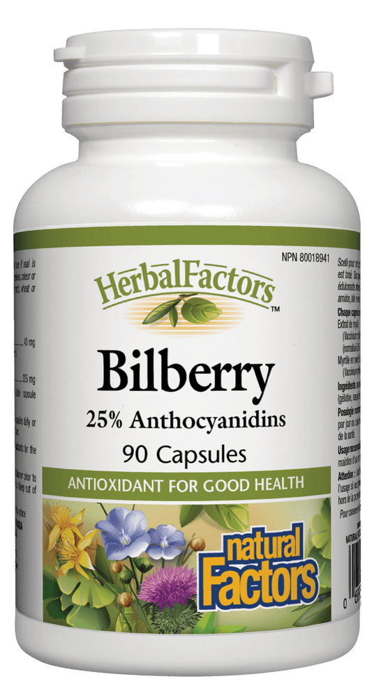Natural Factors Bilberry Extract, 40mg, 25% Anthocyanidins 90 Capsules