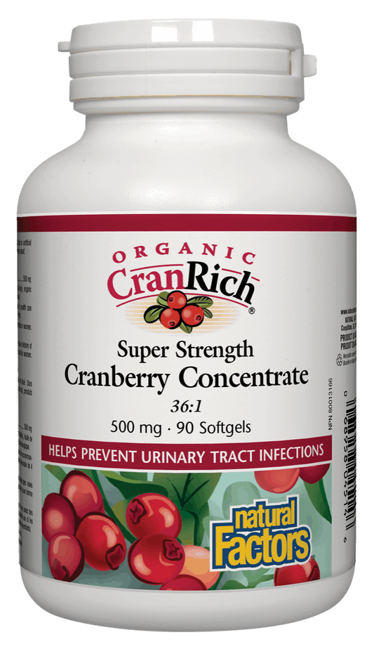 Natural Factors Organic CranRich Cranberry 36:1 Concentrat, 500mg 90 Softgels