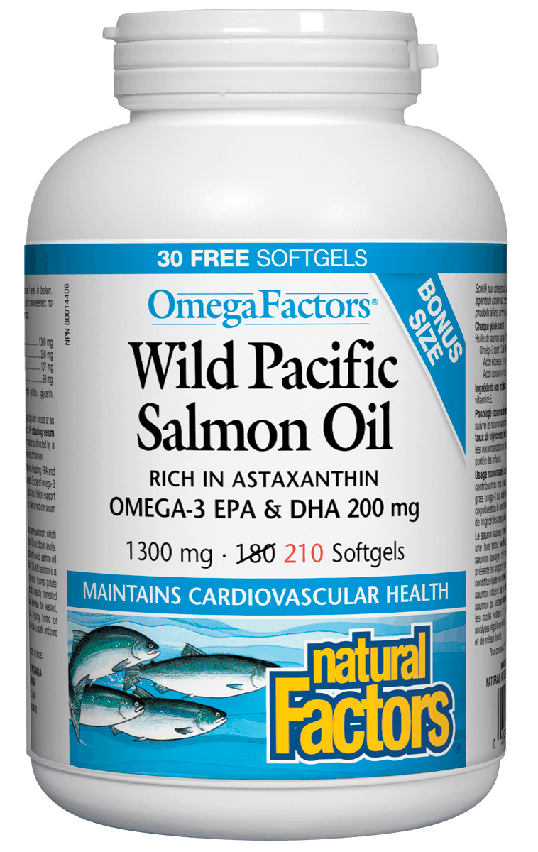 Natural Factors Wild Pacific Salmon Oil 1000mg Bonus 180+30 Softgels