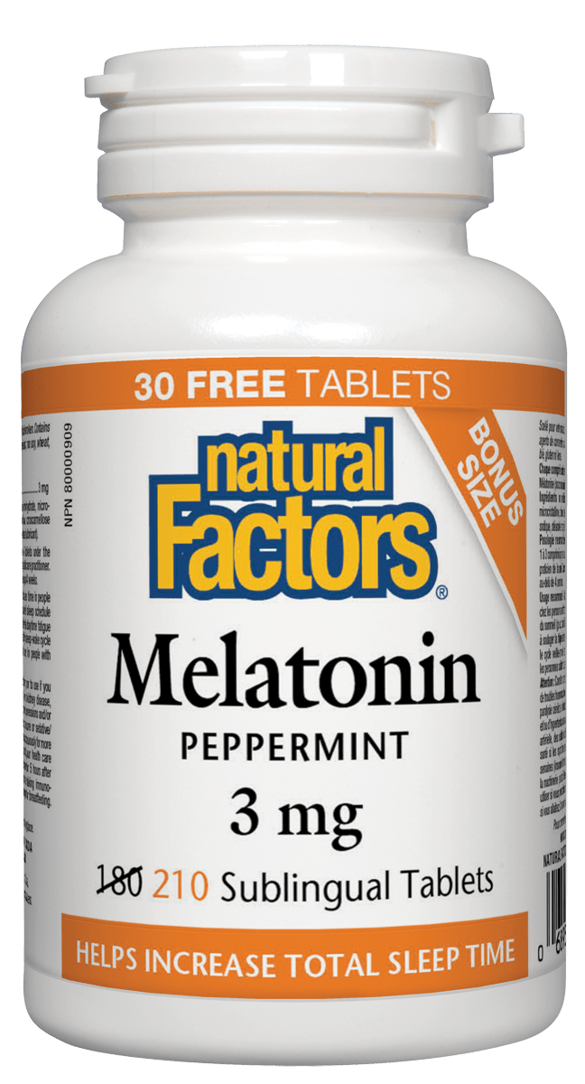 Natural Factors Melatonin 3mg Bonus 210 Sublingual Tablets