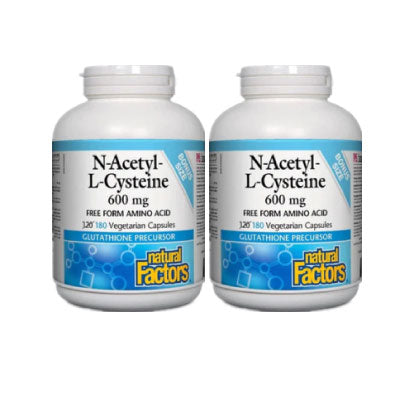 2 x Natural Factors N-Acetyl-L-Cysteine 600mg 180 V-Capsules Bundle