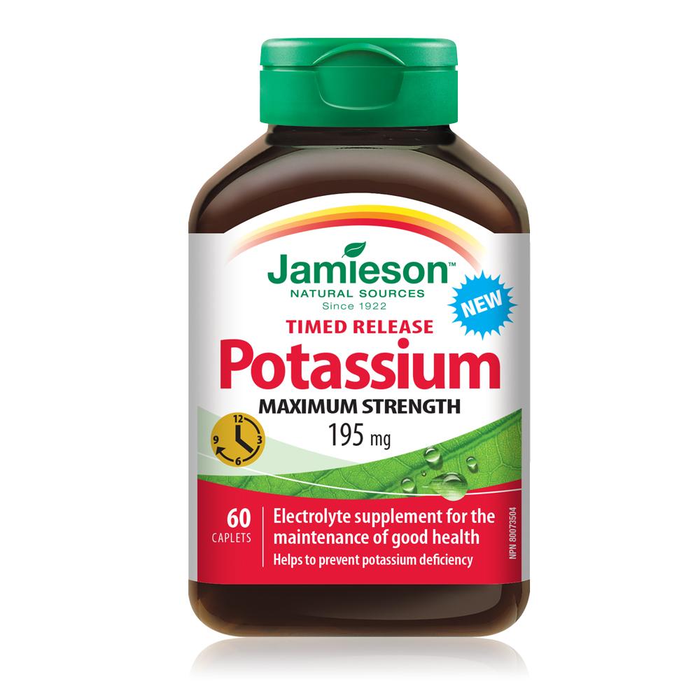 Jamieson Potassium 195 mg Time Release Maximum Strength, 60 caplets