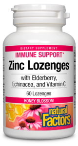 Natural Factors Zinc Lozenges with Elderberry, Echinacea, and Vitamin C, Honey Blossom 60 Lozenges