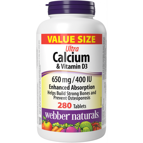 Webber Naturals Ultra Calcium & Vitamin D3 650 mg/400 IU Enhanced Absorption 80 Tablets (Value Size)