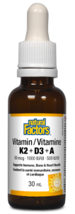 Natural Factors Vitamin K2+D3+A 50mcg/1000IU/500IU 30mL