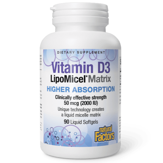Natural Factors Vitamin D3 LipoMicel Matrix Liquid 90 Softgels